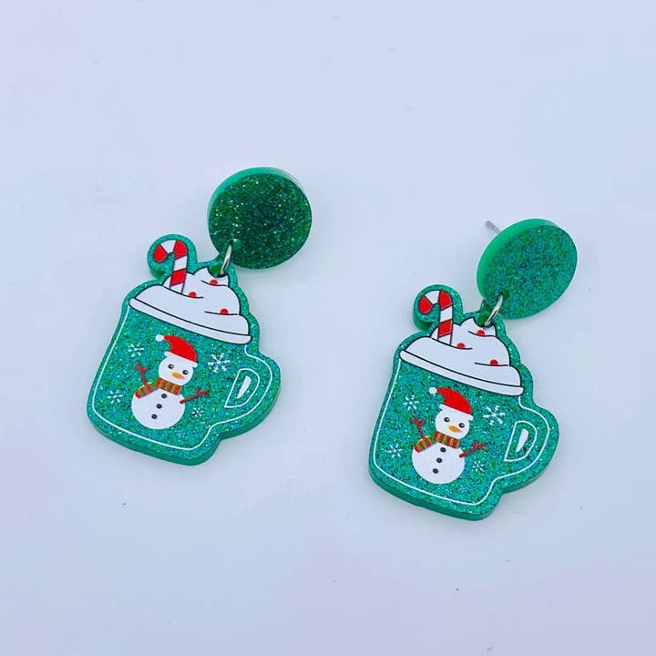 Mio Queena - Wholesale Dangle Earrings - Christmas Acrylic Green Cup Ice Cream Post Earrings