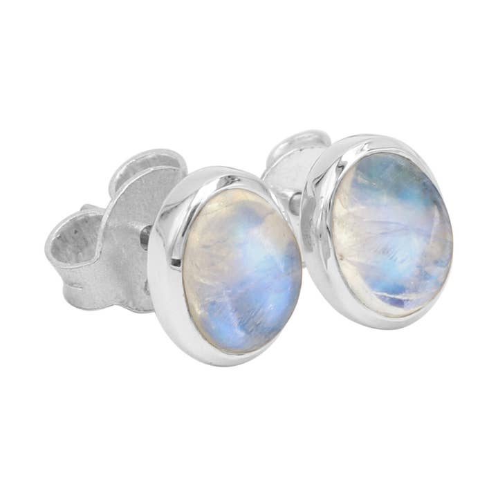Rainbow Moonstone 925 Sterling Silver Studs: Handmade Gift for wholesale by Jay Jools