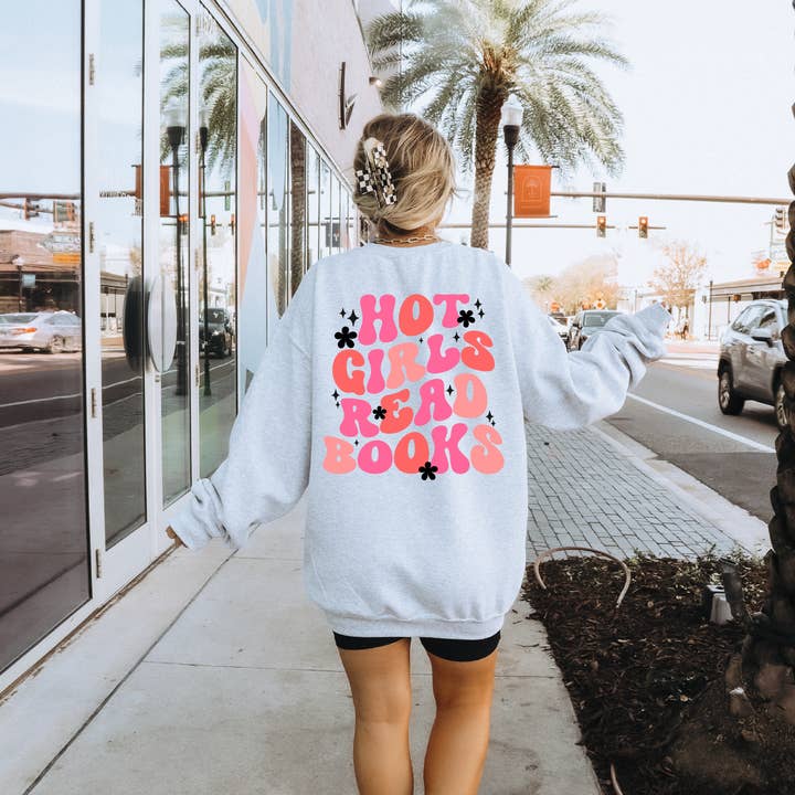 Sudadera unisex con cuello redondo Hot Girls Read Books para venta al por mayor de DIYxe