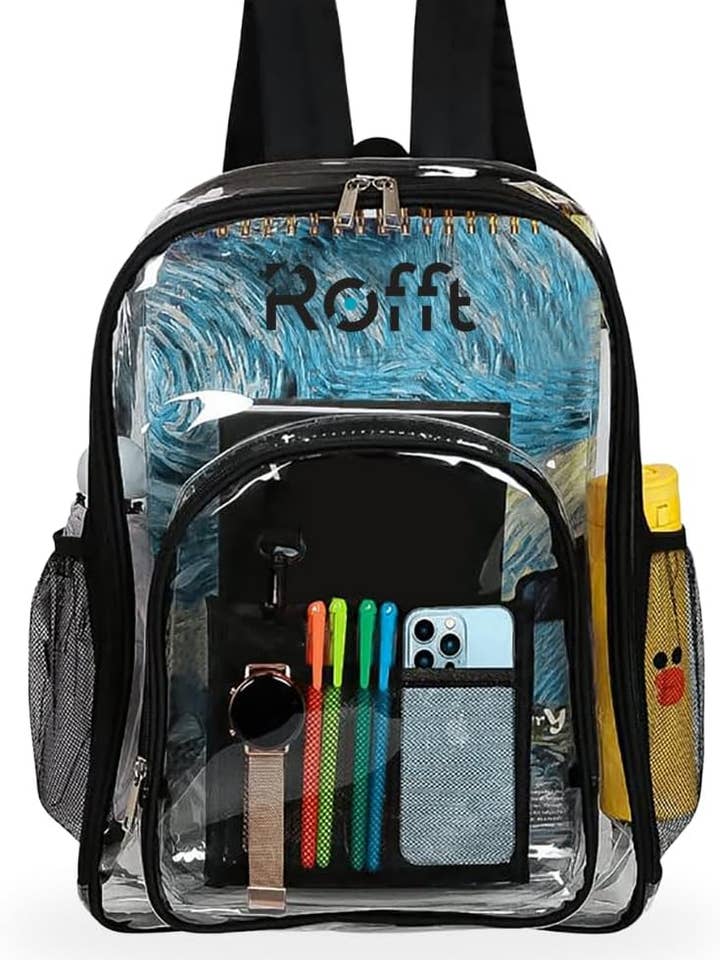 Mochila transparente ROFFT de PVC resistente, correas reforzadas, múltiples para venta al por mayor de ROFFT USA LLC