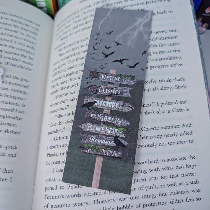 Dark and Gloomy Genre Sign Post Bookmark for wholesale by The Book Nerd Fox