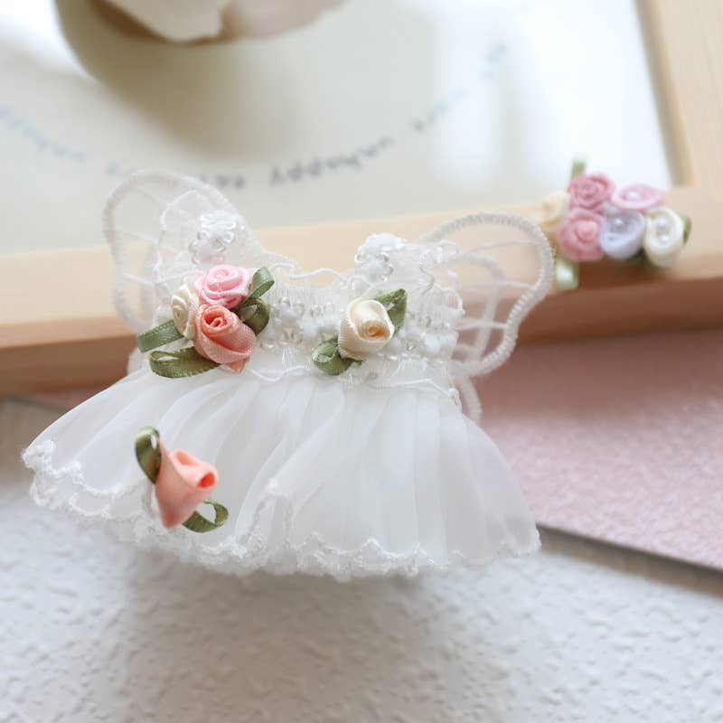 Sparkling Extras - Wholesale Toy Set - Kids - Handmade 3D Flower White Tulle Dress With Bow Doll Clothes0