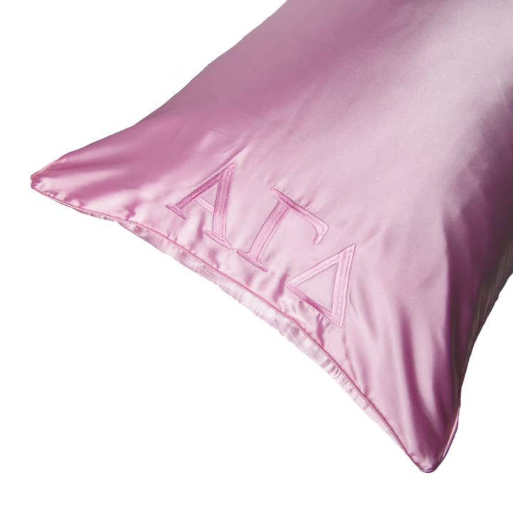Over The Moon Greek - Wholesale Bedding Pillowcase/Sham - Sorority & Greek Pink Embroidered Satin Pillowcase3