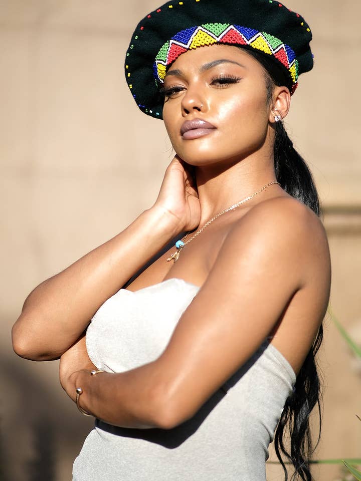 Zulu Beret Hat embellished with seed beads for wholesale by HouseOfSarah14