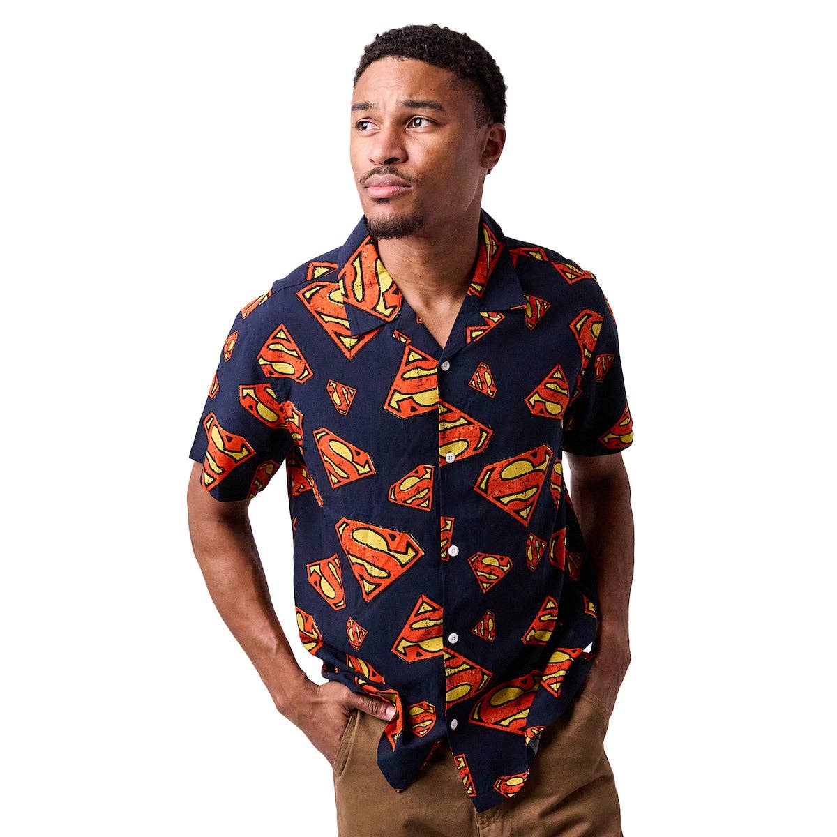 Bioworld Merchandising - Wholesale Button Down Shirt - Men's - Superman S-Shield All-Over Print Men's Collared Button-Up Short Sleeve Shirt3