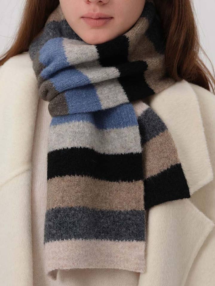 Versatile Contrast Color Striped Wool Knit Scarf DP25F626 for wholesale by Dipped Shop