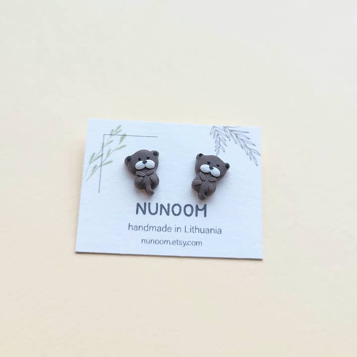 NoomCottageClay - Wholesale Stud/Post Earrings - Tiny Otter Stud Earrings | Cute Animal Jewelry2