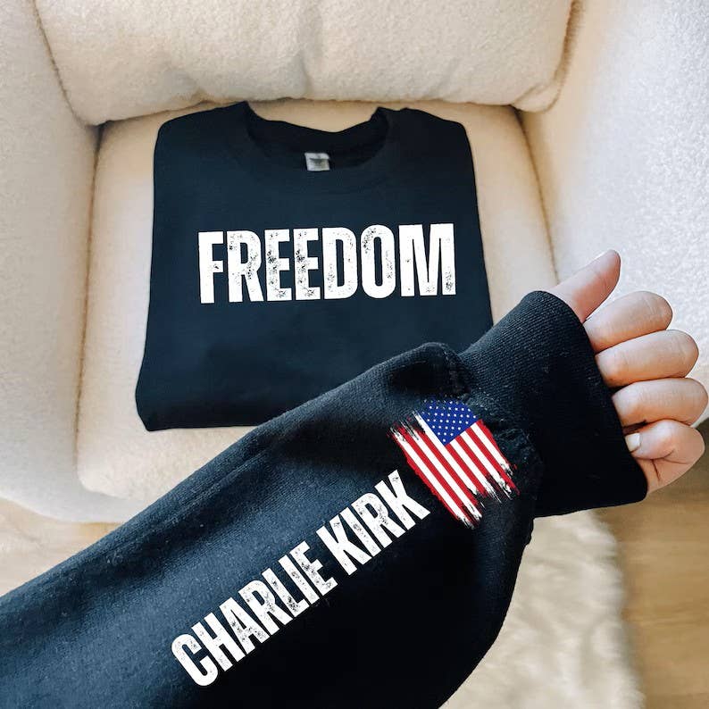 A Blessed Texas Mess Boutique - Wholesale Graphic Sweatshirt - Women's - Charlie Kirk Freedom Sweatshirt - in Memory of Charlie Kirk 3