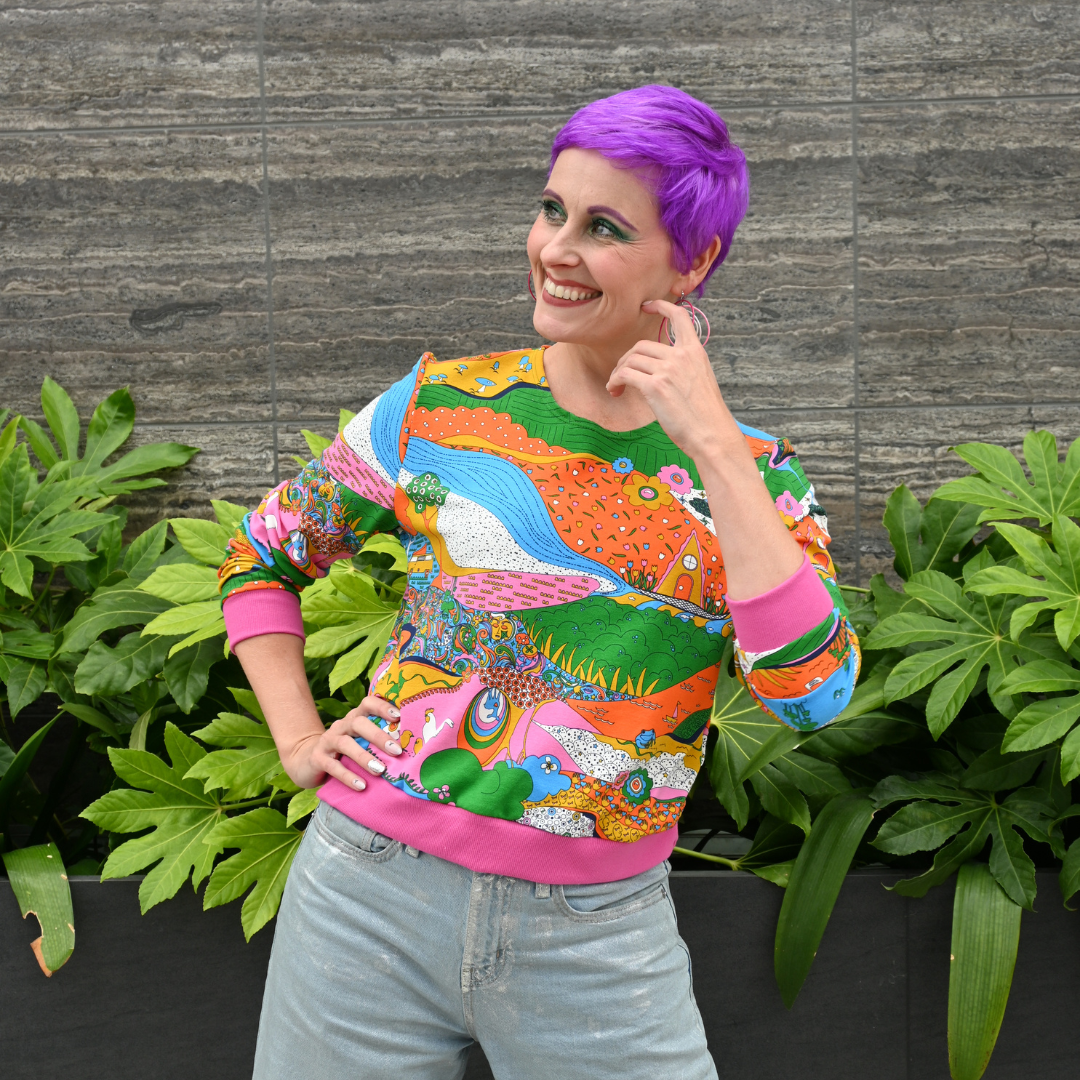 Blue Platypus - Wholesale Sweatshirt - Women's - Landscape Pullover in Rainbow w/ Fuchsia Cuffs9