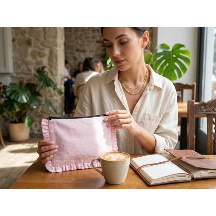 House of Kraft - Wholesale Pouch - Women's - Canvas Ruffle Pouches | Canvas Travel Pouches | Zipper Pouch22