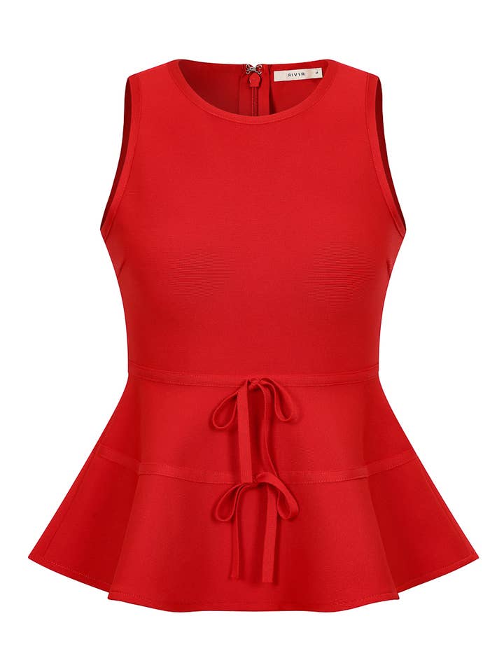 Isabeau Bandage Sleeveless Peplum Top With Bows for wholesale by RIVIR