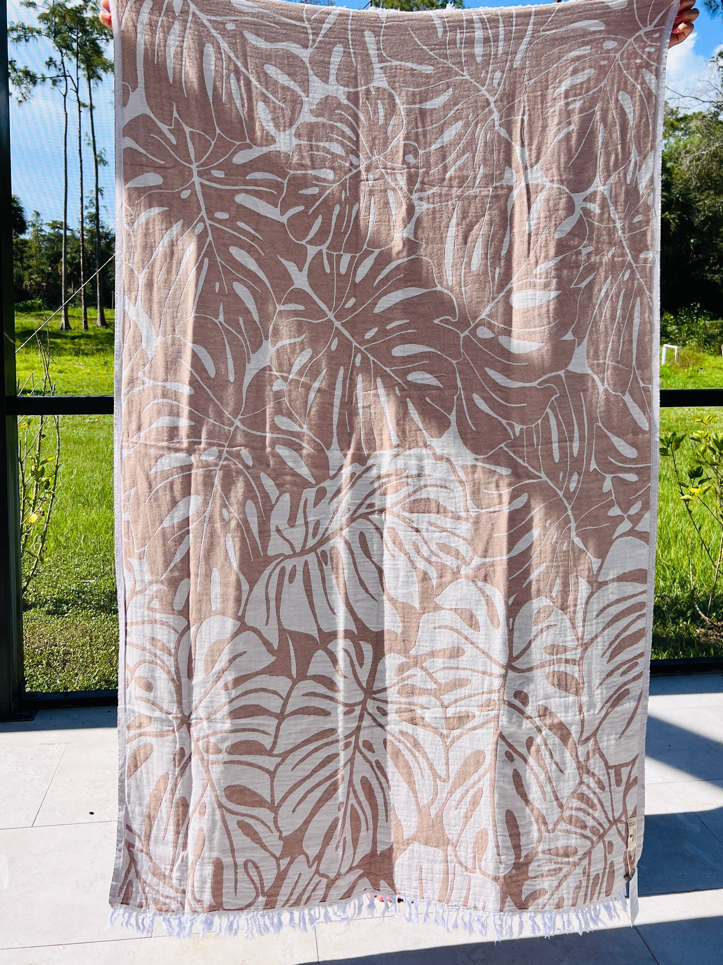 TurkanHome - Wholesale Throw Blanket - Botanical Turkish Towel, shawl, throw, baby blanket  (Beige)3