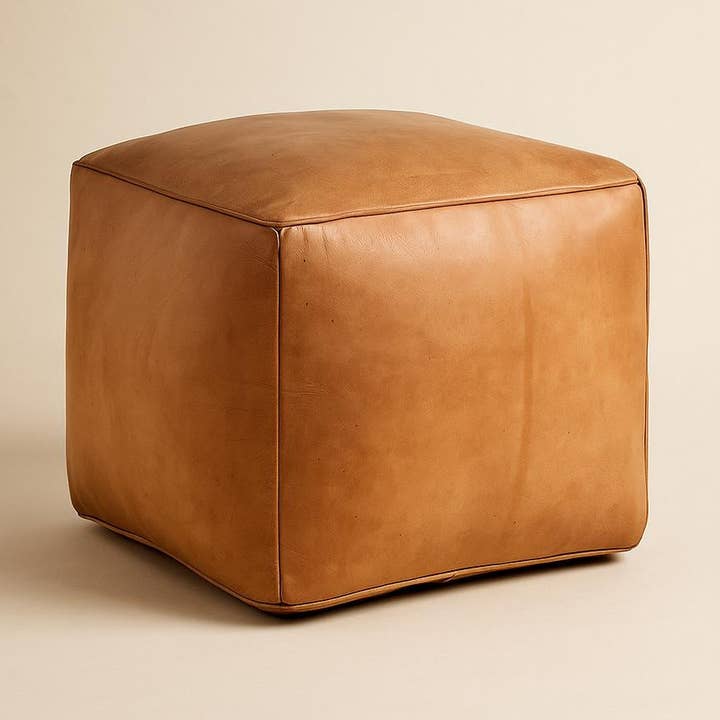 Moroccan Leather Square Ottoman Pouf Handmade Floor Cushion for wholesale by Troussi