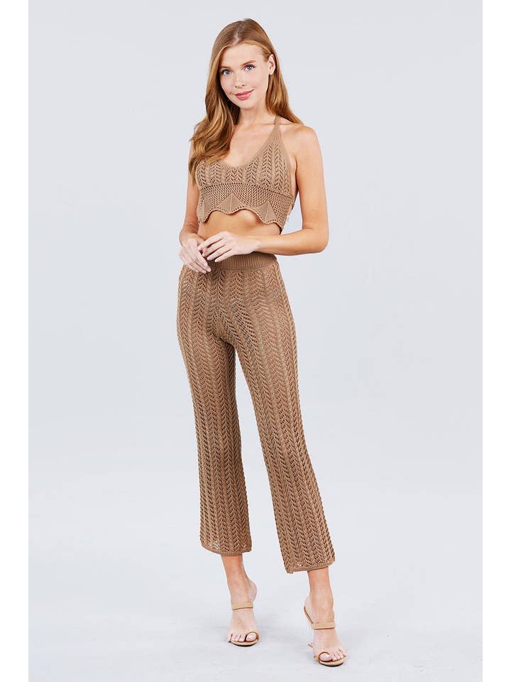 CC Wholesale Clothing - Venta al por mayor Pantalones - Mujer - Pantalones suéter de rejilla largos acampanados