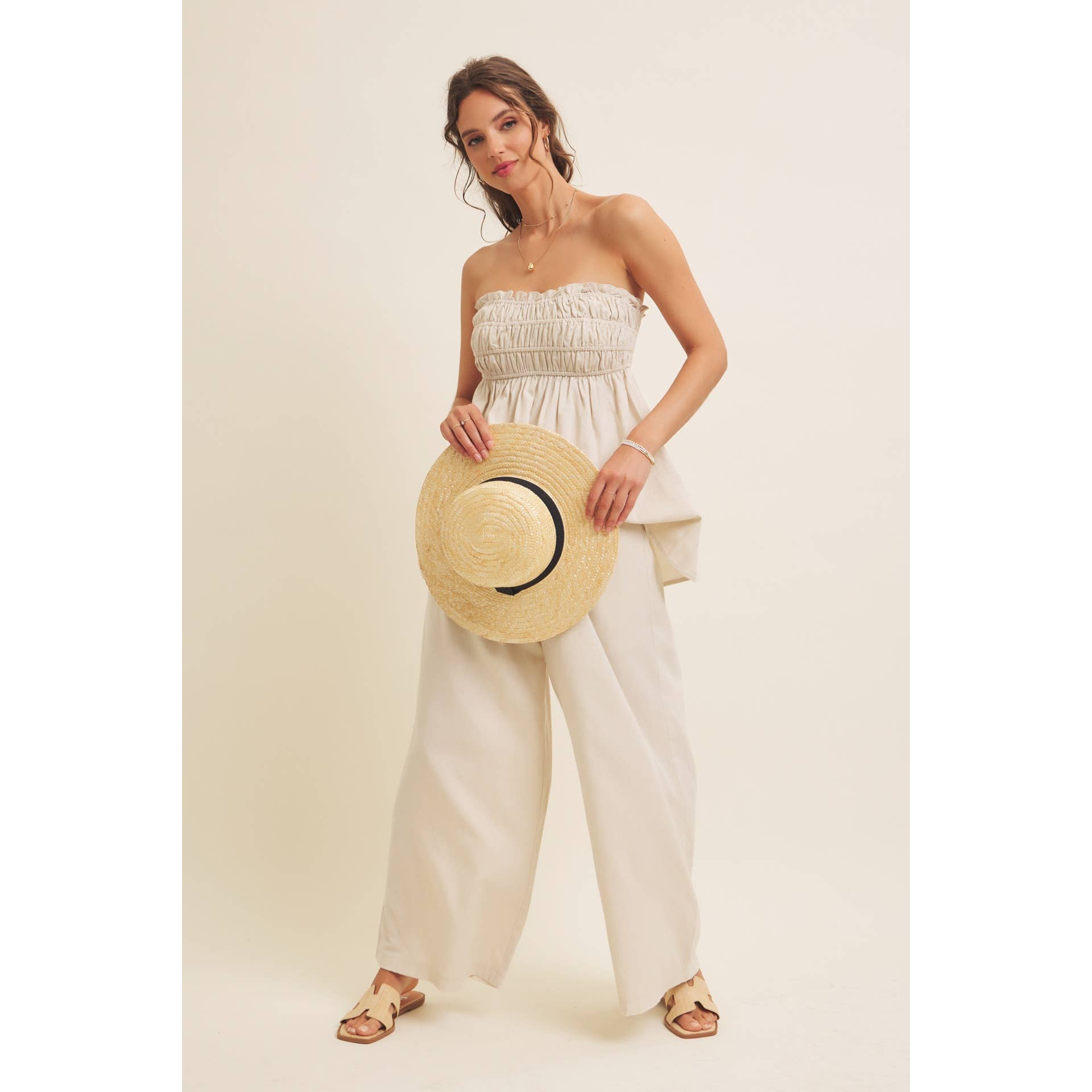 in february – Blusa - Mulher por atacado – TOP TÚNICA SEM ALÇAS DRAPEADO EM VISCOSE E LINHO25