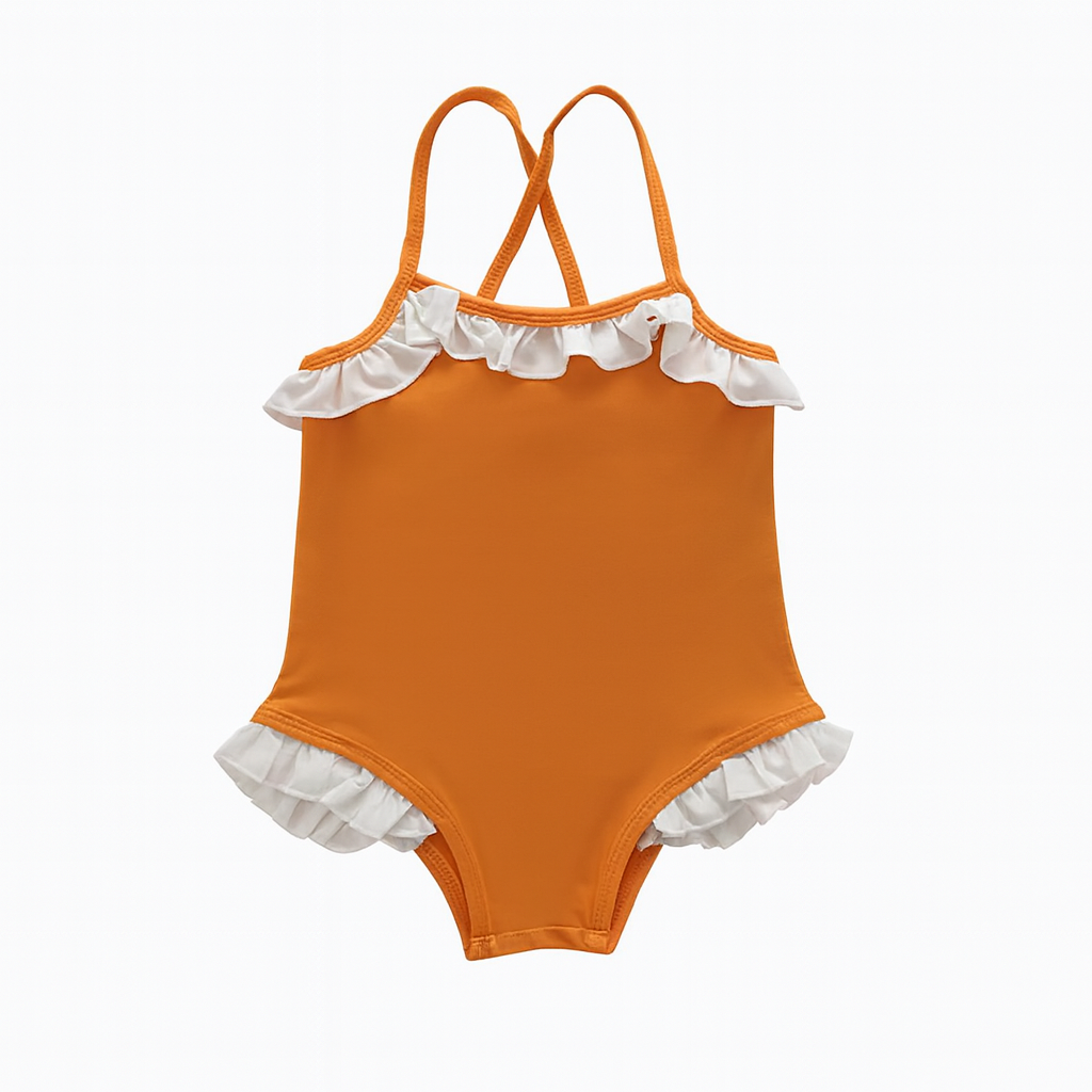 Fennco Styles - Wholesale One Piece Swimsuit - Kids - Terracotta Girls' Ruffle Trim One-Piece Swimsuit 4