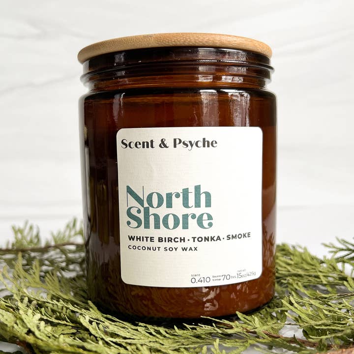 Northshore Scented Candle - 15oz Amber Jar for wholesale by Scent & Psyche