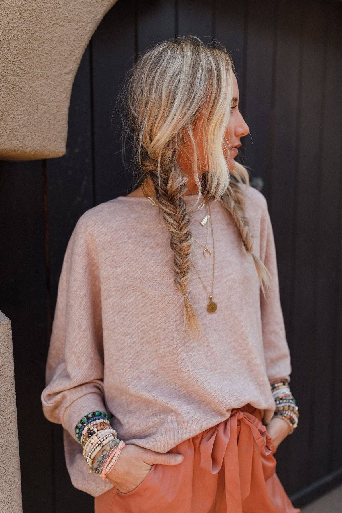 Three Bird Nest - Wholesale Knit Sweater - Women's - Fly With Me Batwing Sleeve Fall Knit Sweater - Sand