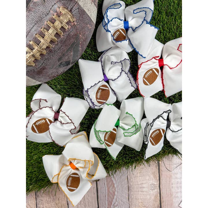 The Hair Bow Company - Wholesale Hair Bow - Kids - Football Embroidered Moonstitch Hair Bows7