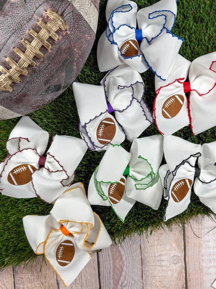 Football Embroidered Moonstitch Hair Bows for wholesale by The Hair Bow Company