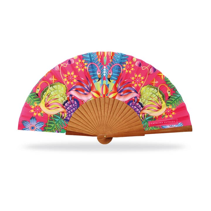 Cuatrogotas - Wholesale Party/Paper Folding Fan - Catalina Estrada Fan, Elegance Flamingo. Ref-A30083
