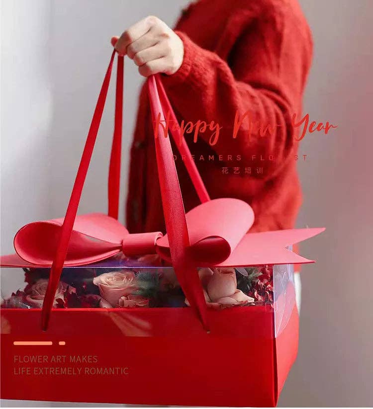 Elegant Design Supply - Wholesale Gift Box - Big Bow Rectangle Flower Box with Clear Lid2