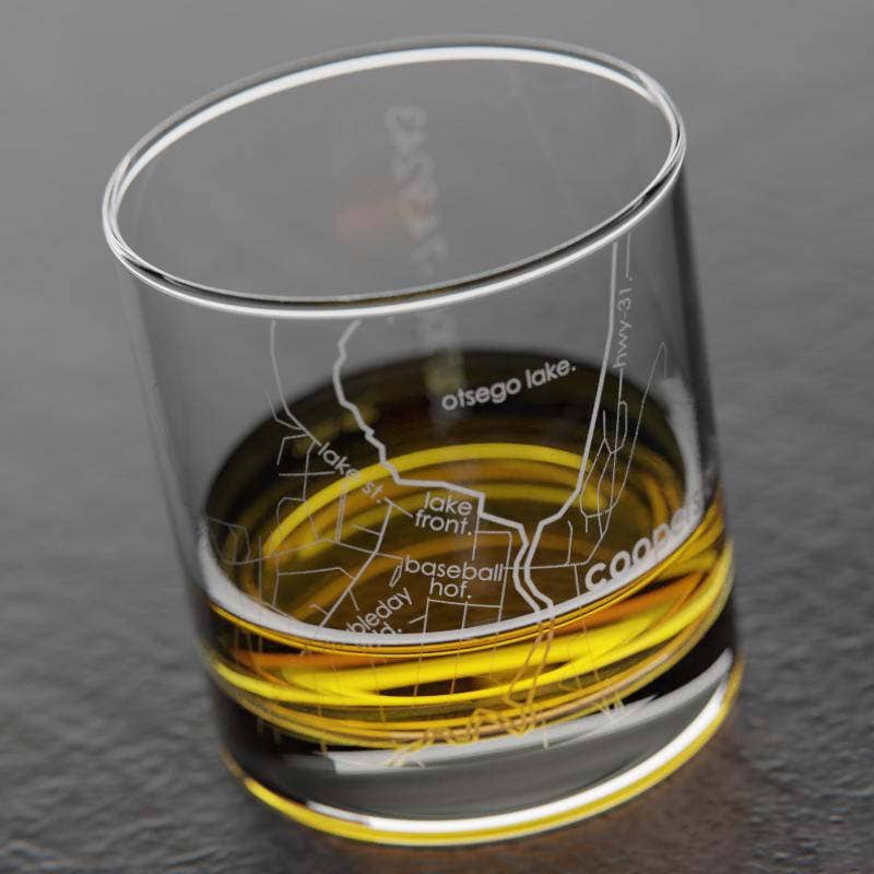 Well Told - Wholesale Drinking Glass/Cup - Cooperstown, NY City Map - Etched Whiskey Rocks Glass2