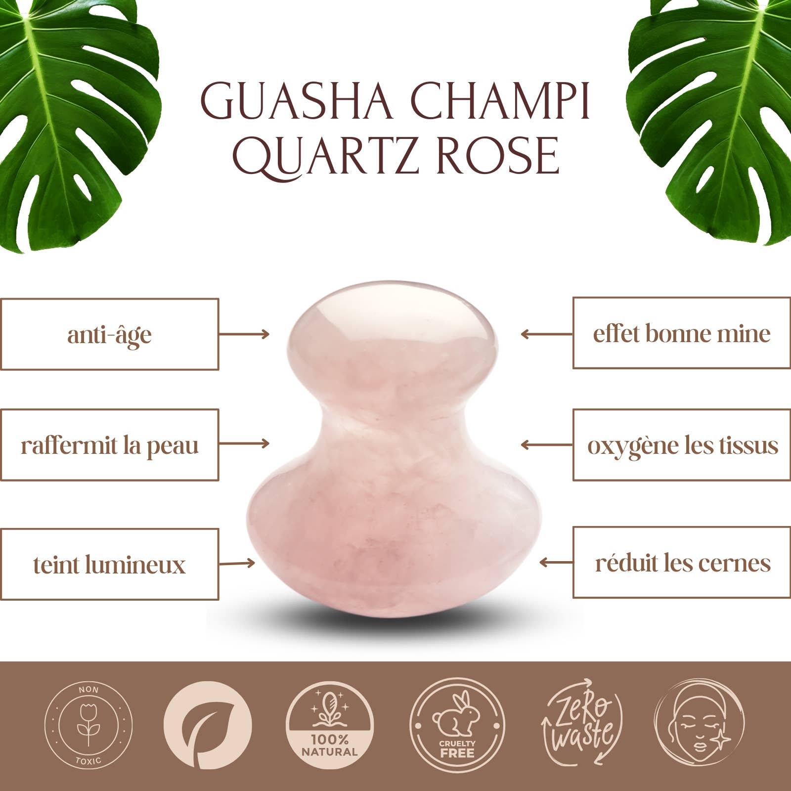 Zen'Arôme - Vendita all'ingrosso Strumenti per gua sha - Massaggiatore naturale viso in quarzo rosa a forma di fungo Gua Sha4