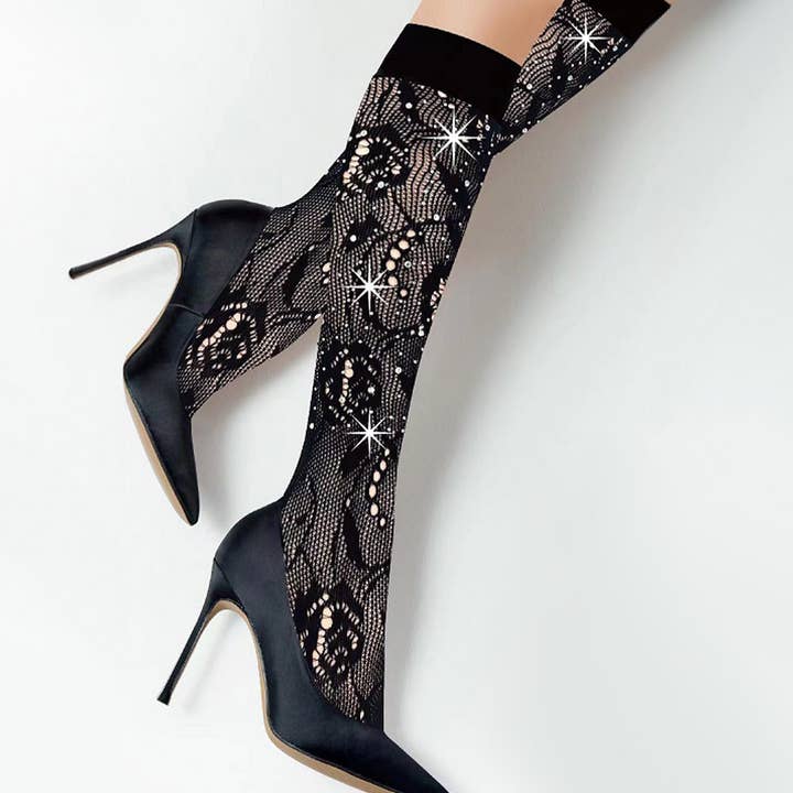 Wona Trading, Inc. - Wholesale Stockings - Women's - Bling Studded Dana Knee-high Fish Net Stocking