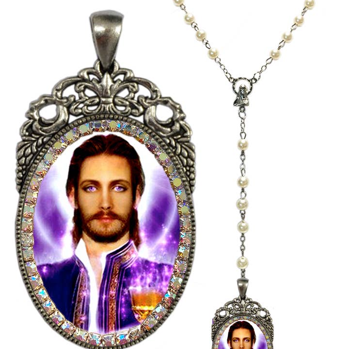 MariaSantissimaShop – Colar pingente/pendente por atacado – Saint Germain - Terço Ascendido a Chama Violeta1