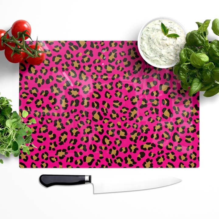 Hot Pink Leopard Print Glass Worktop Saver for wholesale by Bean and Bemble