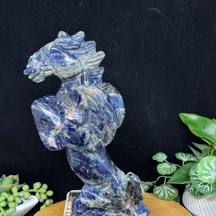 Cheval ailé en sodalite de 7 1/4" sculpture de Pégase G350A pour la vente par The 7 Directions