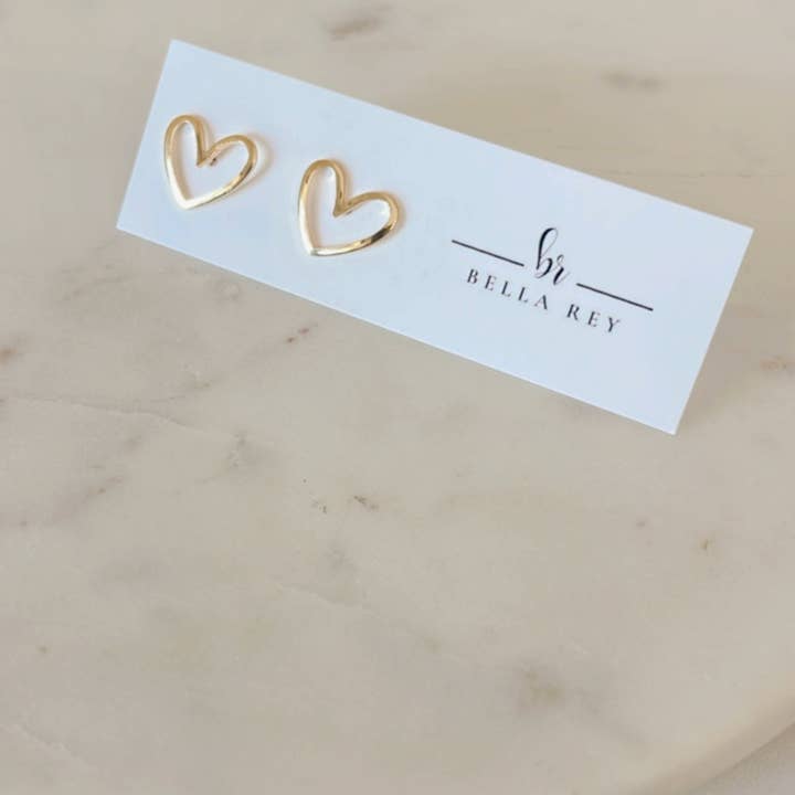 Bella Rey jewelry - Wholesale Stud/Post Earrings - The Morgan gold plated heart stud earrings