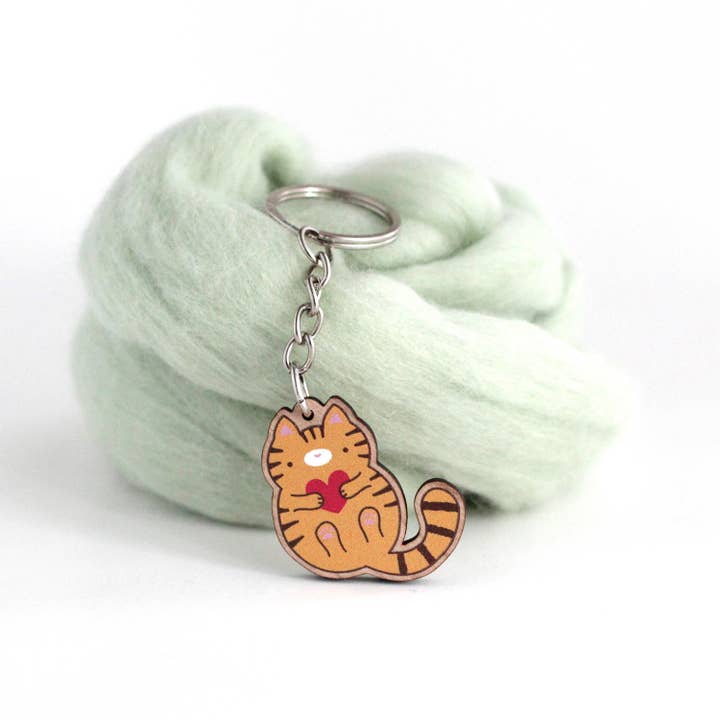 Wild Whimsy Woolies - Wholesale Keychain - Unisex - Orange Tabby Cat Wooden Keychain. Ginger Cat Wood Charm3