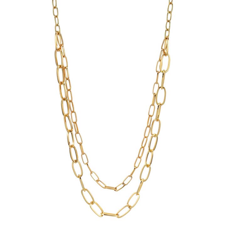 caroldauplaisejewelry - Wholesale Link & Chain Necklace - Dauplaise Jewelry - Long Gold Two-Row Links Chain Necklace