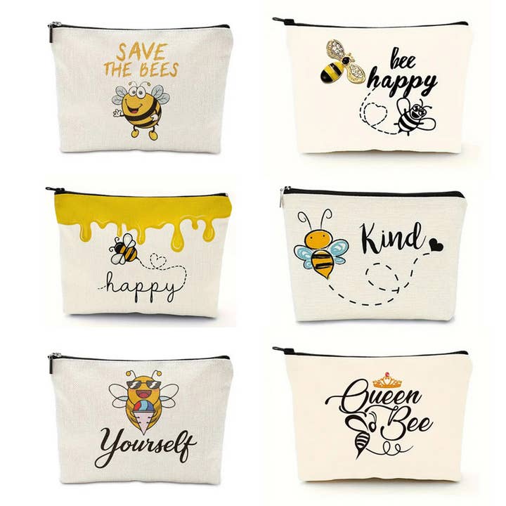 ACCITY - Wholesale Makeup/Cosmetic Bag - BEE FESTIVAL LINEN REVERSIBLE PRINT COSMETIC BAG_CWAB2249