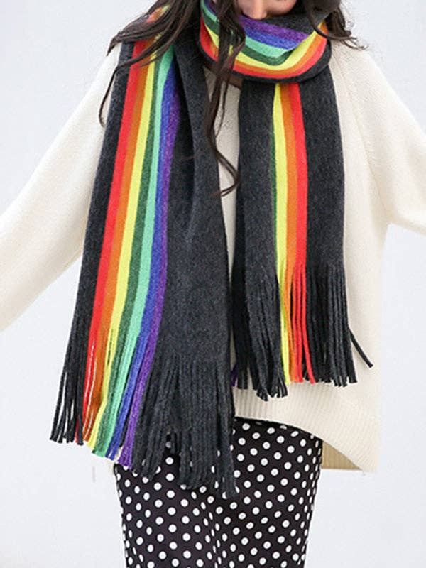 UZ Wholesale Store - Wholesale Scarf - Women's - Contrast Color Keep Warm Multi-Colored Tasseled Scarf9