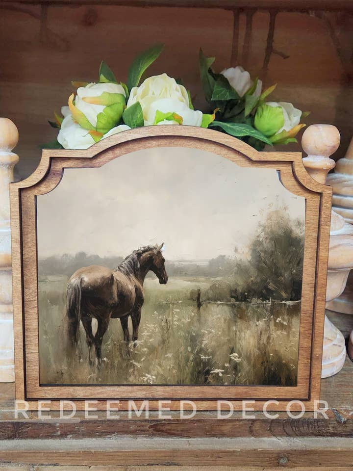 Art encadré de peinture de cheval provincial pour la vente par Redeemed Decor