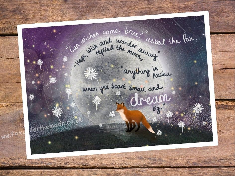 Fox Under The Moon – wholesale Art print – A4 Art Print ~ Wishes4