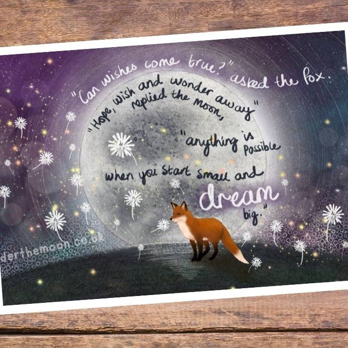 Fox Under The Moon – wholesale Art print – A4 Art Print ~ Wishes4