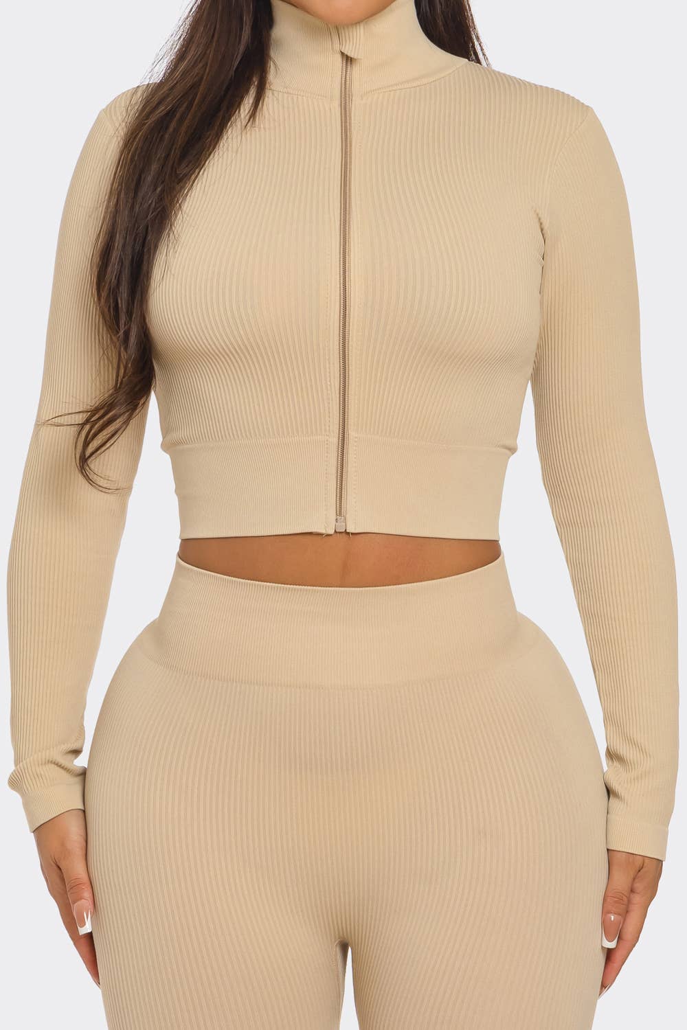 Lime All the Time - Wholesale Top & Pant Set (NOT Loungewear) - Women's - 2 Pcs Seamless Zip Up Crop Top and Legging Set4