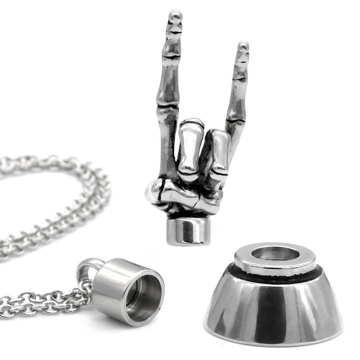 Rock On Skeleton Hand Necklace With Magnetic Ornament for wholesale by Controse