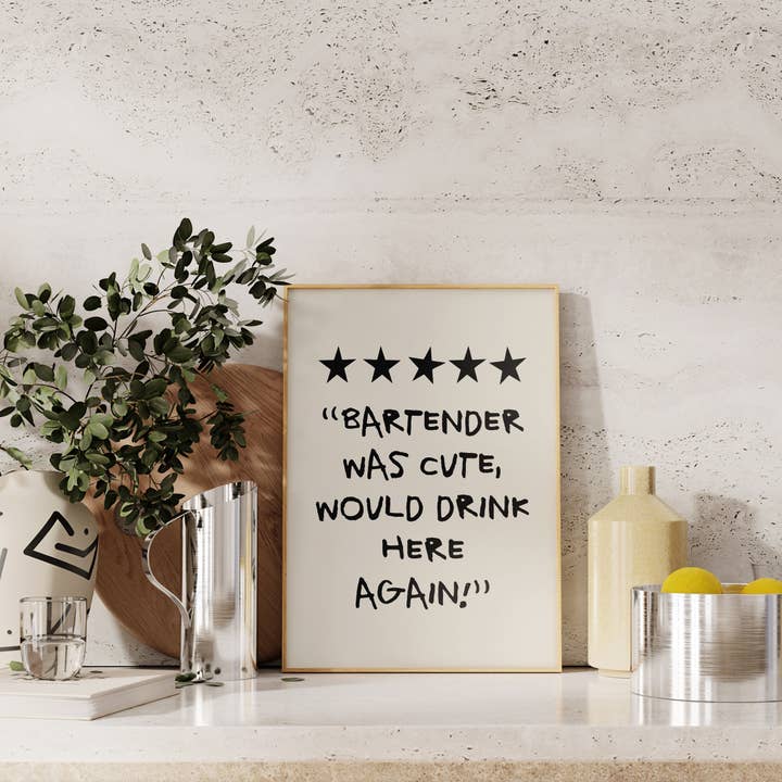 KIKIANDNIM - Wholesale Art Print - Funny Bar Cart Wall Art Print | Cute Bartender | Home Decor1