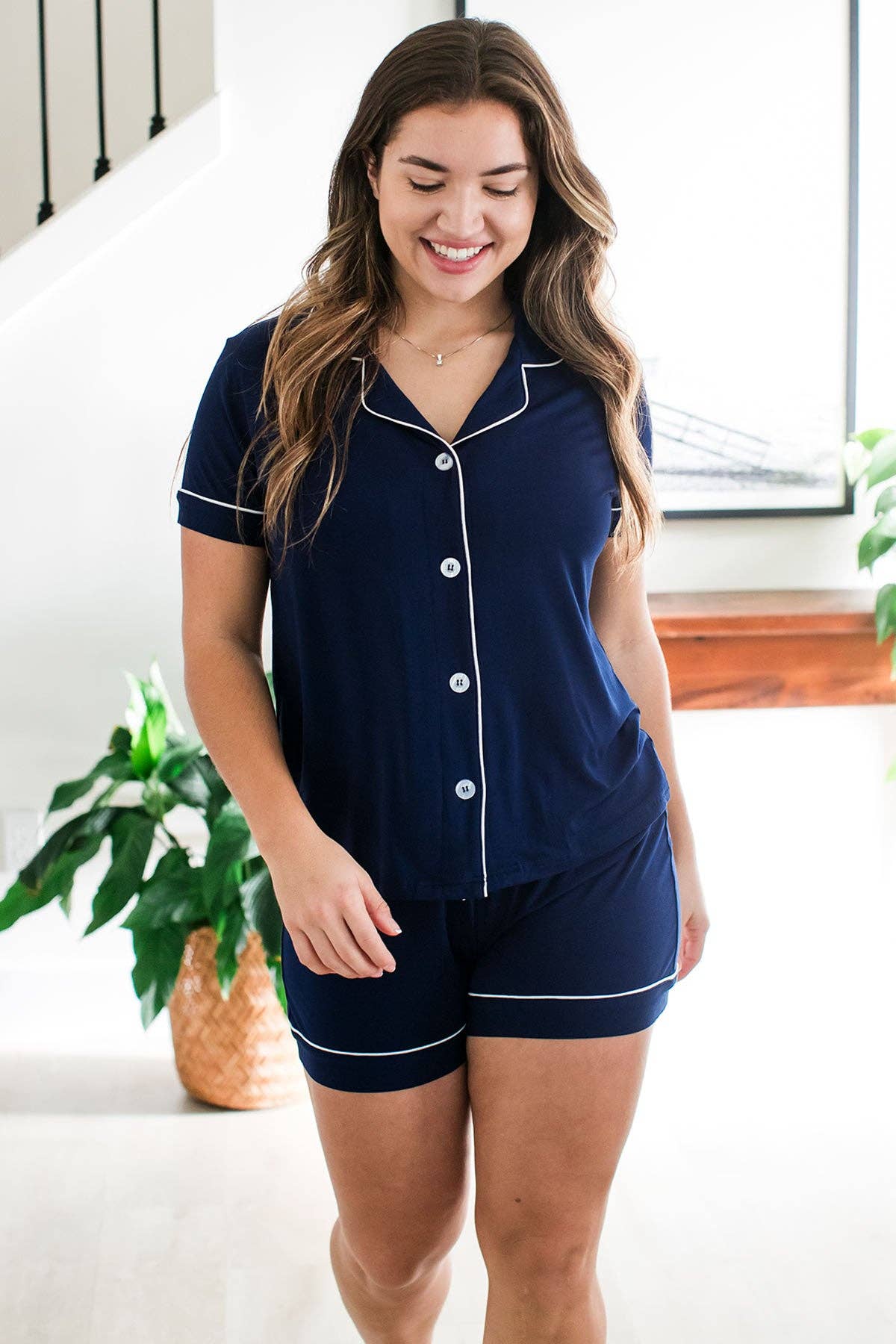 YALA - Wholesale Sleepwear Set - Women's - EMMA CLASSIC BUTTON FRONT BAMBOO PAJAMA SHORT SET1
