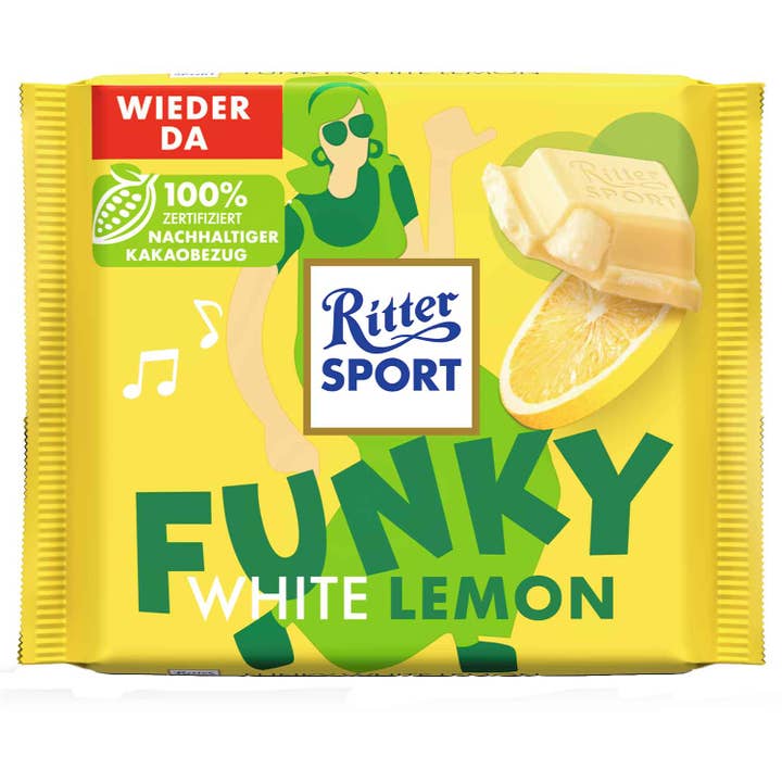 Global Bite Co - Wholesale Chocolate Bar - Ritter Sport White Funky Lemon 100g (Germany)