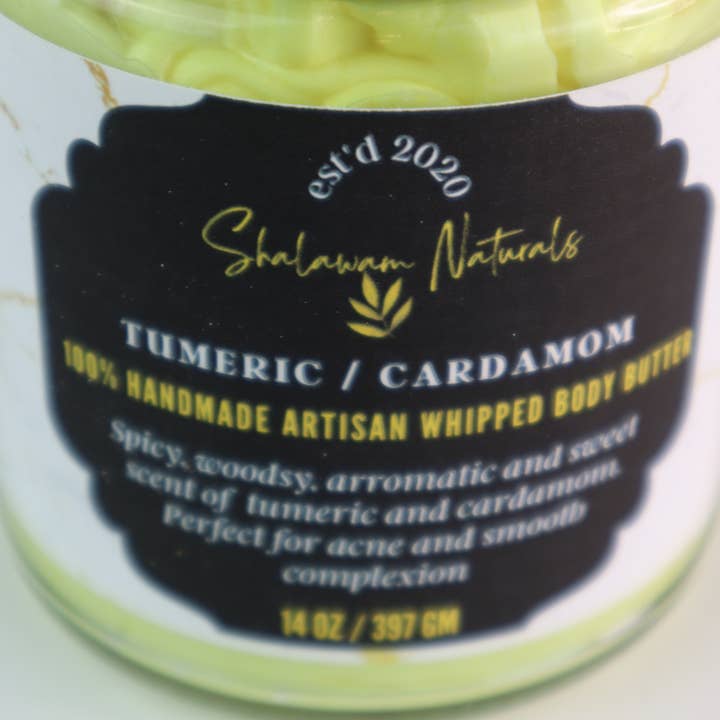 Shalawam Naturals - Vendita all'ingrosso Balsamo/burro per il corpo - Burro per il corpo alla curcuma/cardamomo montato