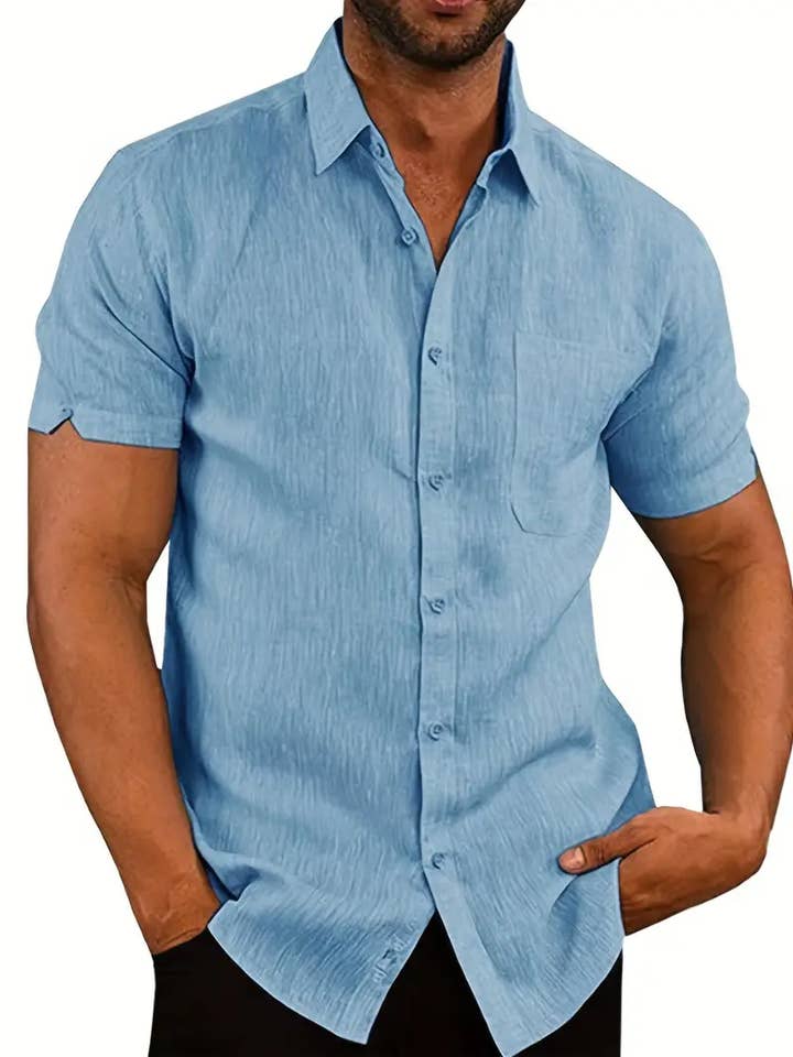 Lucky Avocado - Wholesale Button Down Shirt - Men's - Classic Solid Color Men's Casual Short Sleeve Shirt
