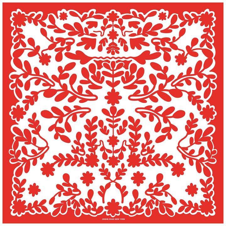 Double Sided Silk Scarf Red Blessing for wholesale by Jessie Zhao New York