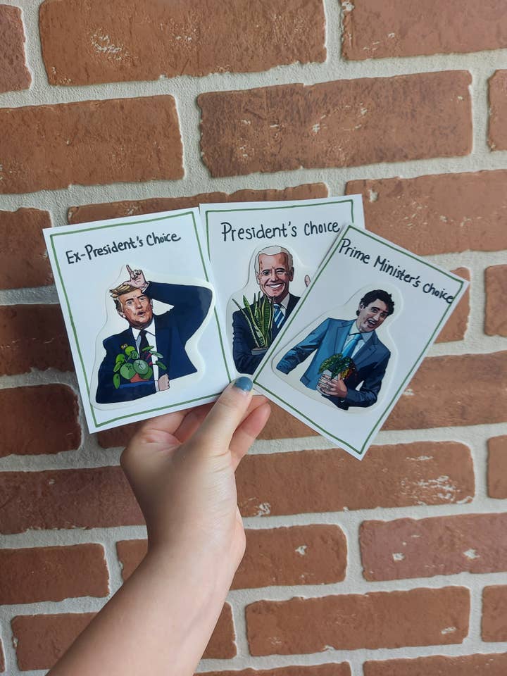 Autocollant végétal avec Trump, Biden et Trudeau pour la vente par LeeJackieeeDraw
