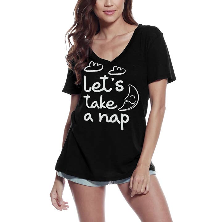 Black ULTRABASIC Women's T-Shirt Let's Take A Nap - Short Sleeve Tee Shirt Tops for wholesale on Faire